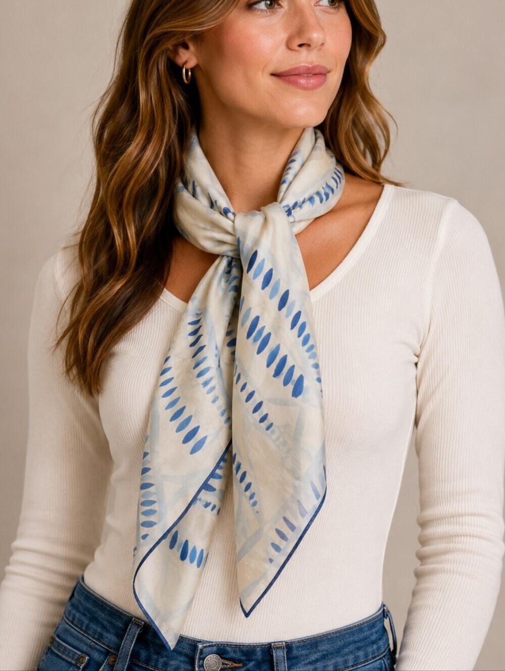 Vintage 1960s Icy Blue Silk Japan Mod Go Go Hand Rolled Chiffon Scarf